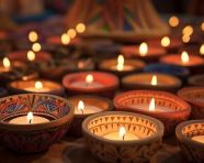 Candles were lit inside trays of clay dishes in india, diwali festival stock image, diwali festival ai prompt
