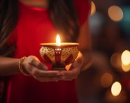 On diwali a new women is holding a big lamp, diwali festival stock image, diwali festival ai prompt