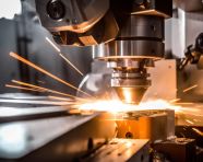 Cnc turning machine cutting metal workpiece, industrial machinery stock images ai, midjourney prompt ideas