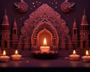 Three lit diya flames on a dark background, diwali festival stock image, diwali festival ai prompt