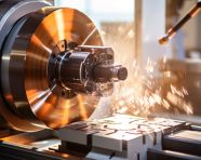 A close-up of a cnc turning machine the cutting tool, industrial machinery stock images ai, midjourney prompt ideas
