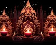 Bright diyas against dark background, diwali festival stock image, diwali festival ai prompt