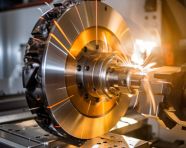 Close-up of cnc turning machine tool, industrial machinery stock images ai, midjourney prompt ideas