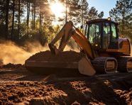 Bulldozer moving dirt, industrial machinery stock images ai, midjourney prompt ideas