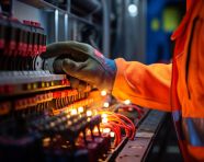 A close-up of a workers hands operating a control panel on a piece of heavy machinery, industrial machinery stock images ai, midjourney prompt ideas