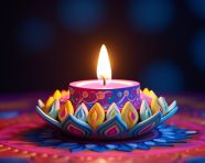 A beautiful diya lit up with yellow oil lamp in a patterned design, diwali festival stock image, diwali festival ai prompt