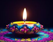 Decorative diya lamp with yellow oil light, diwali festival stock image, diwali festival ai prompt