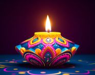 Yellow oil diya lamp with traditional pattern, diwali festival stock image, diwali festival ai prompt