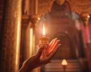 Palm with lit candle, diwali festival stock image, diwali festival ai prompt