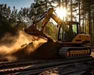 Bulldozer pushing dirt pile, industrial machinery stock images ai, midjourney prompt ideas