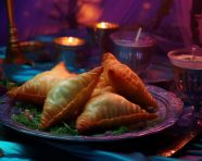 Methi samosa curry, diwali festival stock image, diwali festival ai prompt