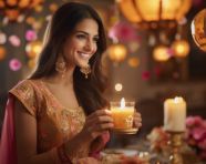 Woman holding diwali lantern, diwali festival stock image, diwali festival ai prompt