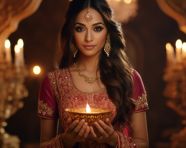 Indian bride holding gold diya, diwali festival stock image, diwali festival ai prompt