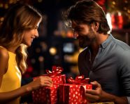 Christmas couple with christmas gifts, christmas stock image ai, christmas stock photos ai