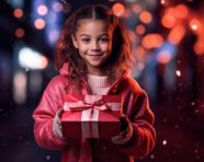 Young girl with christmas gift box, christmas stock image ai, christmas stock photos ai
