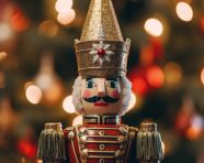 Christmas toy soldier in the light of a tree, christmas stock image ai, christmas stock photos ai