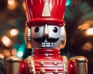 Close-up of a toy soldier's twinkling eyes, christmas stock image ai, christmas stock photos ai