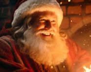 A portrait of santa with his beard glowing in the light of a fire, christmas stock image ai, christmas stock photos ai