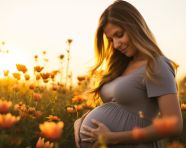 Pregnant woman in field of flowers, pregnant women pictures, maternity photos