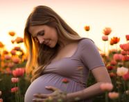 Pregnant woman basks in beauty of flowers, pregnant women pictures, maternity photos