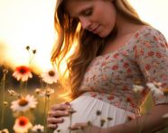 Pregnant woman embraces nature in field of wildflowers, pregnant women pictures, maternity photos