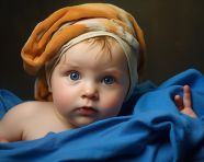 Baby with blue towel, ai baby prompt, baby ai art