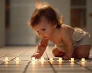 Baby girl crawling on tile floor, ai baby prompt, baby ai art