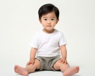 Baby toddler sitting in a white shirt on white background, ai baby prompt, baby ai art