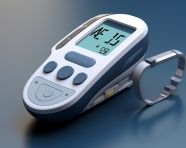 Checking blood sugar with a glucometer, diabetes concept