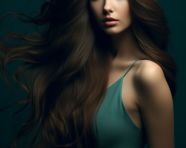 Young woman with flowing black hair, beautiful girl with long hair