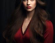 Her long dark hair is long and straight, beautiful girl with long hair