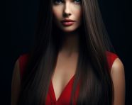Young woman with long black hair, beautiful girl with long hair