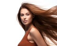 Beautiful woman with brown long hairs isolated on white, beautiful girl with long hair