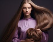Woman holding up her hair in the wind, beautiful girl with long hair