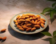 Almonds in a plate on a concrete floor, almond image