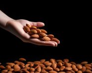 A shot of a handful of almonds, almond image