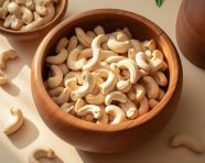 Freshly chopped cashews in wooden bowl, cashew image