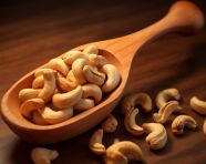 Cashew nuts in wooden spoon, cashew image