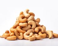 Pile of cashews on white background, cashew image