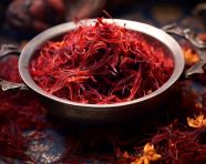 Saffron threads in a simple bowl, saffron flower image
