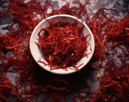 Rare saffron in a basic bowl, saffron flower image