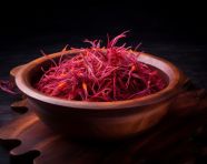 Saffron threads in a wooden bowl, saffron flower image
