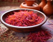 Saffron seeds on a bowl filled with dirt, saffron flower image