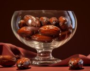 Dates and nuts in a glass bowl, sweet dates image