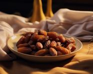 Dried dates on a plate of napkins, sweet dates image