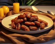 Dried dates on a white plate, sweet dates image