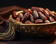 Dates are placed in a ceramic bowl, sweet dates image