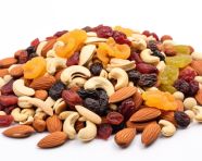Dried nuts and mixed dry fruit on white background, dry fruits mix image
