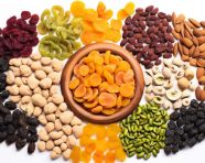 A fisheye shot of a variety of mixed dried fruits, dry fruits mix image