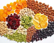 Delicious dried fruits in a circular frame, dry fruits mix image